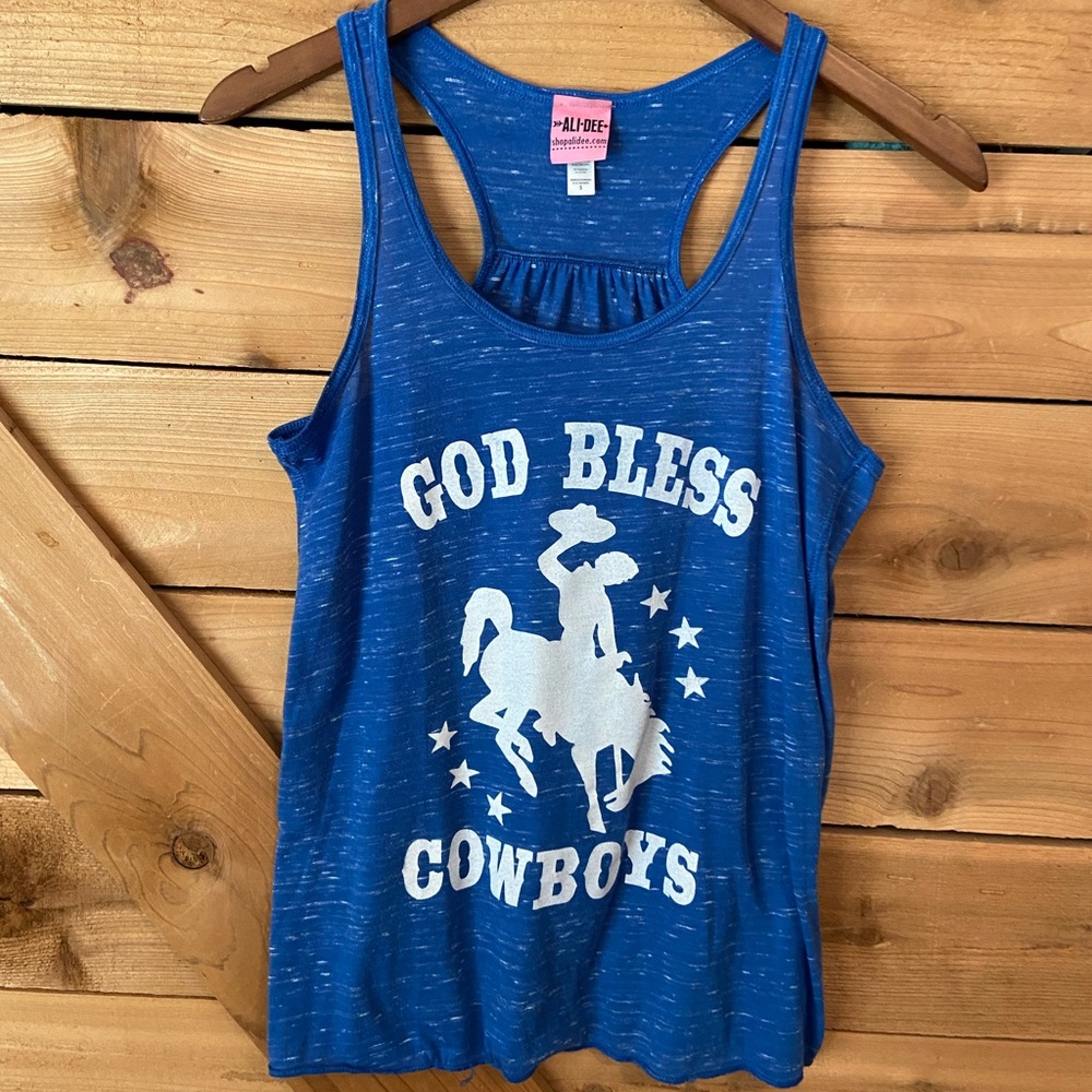 Ali Dee Blue “God Bless Cowboys” Graphic Tank Top
